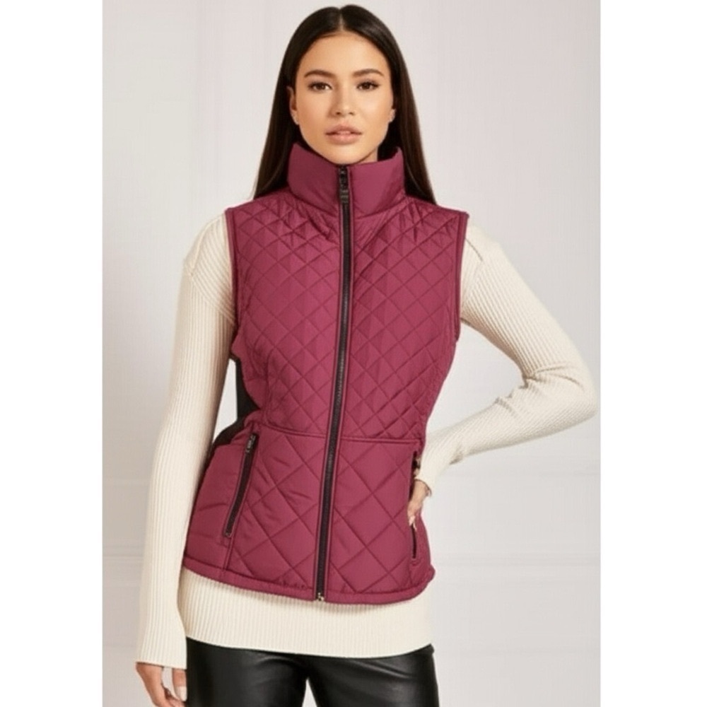 ANDREW MARC Ladies' Quilted Vest Size Small Red Beet Full Zip Sleeveless Jacket